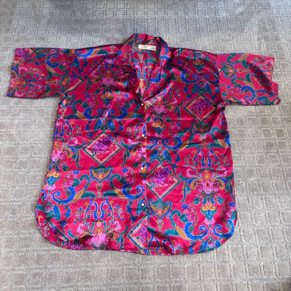 Victoria’s Secret Gold Label VTG Sleep Shirt Women's M/L Red Pearl Button 90s